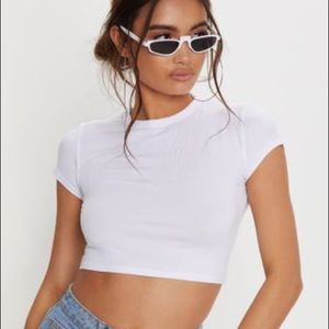 BOZZOLO Basic White Short Sleeve Crop T Shirt